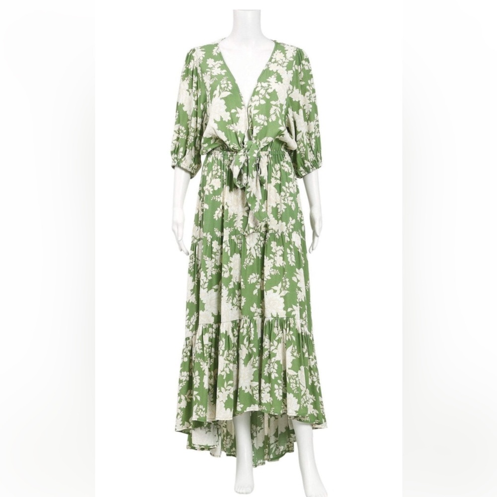 KIVARI Yara Floral Apple Green Tie Front Maxi Dress NWT - Picture 12 of 16